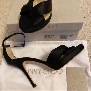 JIMMY CHOO Satin Black Stilettos Heels 38.5